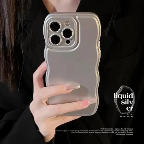 FABSPARK iPhone 14 Pro uchun telefon g'ilofi, Oddiy to'lqinli dizaynli to'lqinli ramkali yumshoq silikon estetik iPhone 14 Pro uchun, Kumush - 3