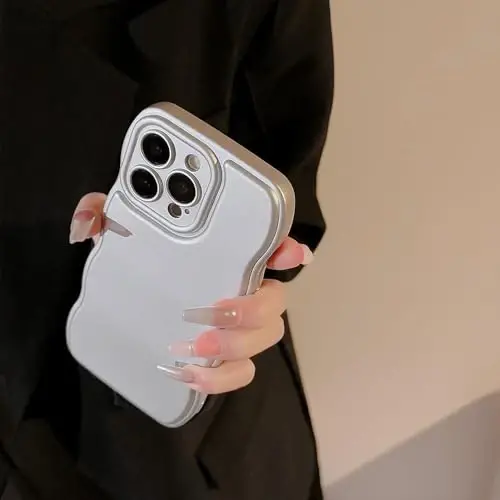 FABSPARK iPhone 14 Pro uchun telefon g'ilofi, Oddiy to'lqinli dizaynli to'lqinli ramkali yumshoq silikon estetik iPhone 14 Pro uchun, Kumush - 5