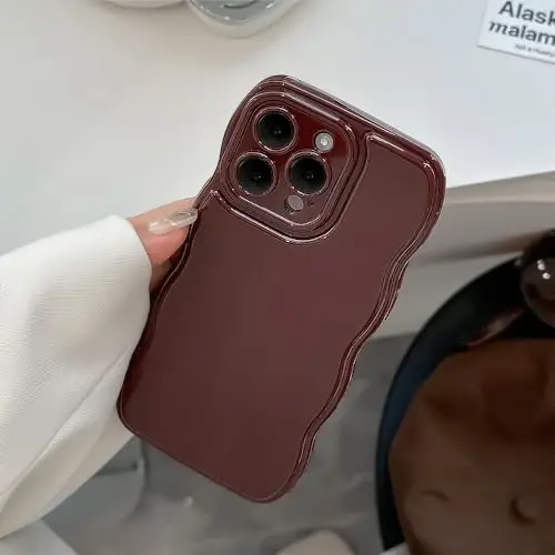 FABSPARK iPhone 15 Pro Max uchun g‘ilof,Oddiy to‘lqinli dizayn, iPhone 15 Pro Max uchun to‘lqinli ramkali yumshoq silikon estetikasi, vino rangi - FABSPARK (1)