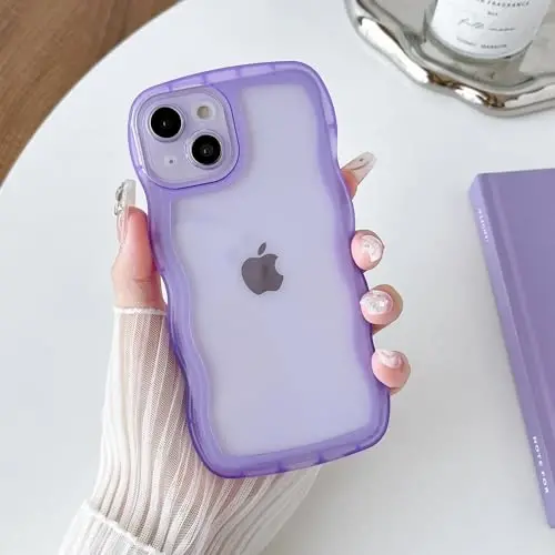 FABSPARK iPhone 15 Pro uchun g'ilof, shaffof tiniq bir xil rangli jingalak to'lqinli ramka yumshoq silikon zarbga chidamli himoya TPU qopqog'i iPhone 15 Pro uchun, binafsha - 2