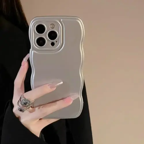 FABSPARK iPhone 16 Plus uchun g'ilof, Oddiy to'lqin dizayni to'lqinli ramkali yumshoq silikon estetik iPhone 16 Plus uchun, Kumush - FABSPARK (1)