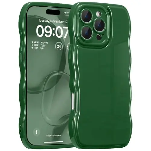 FABSPARK iPhone 16 Pro Max uchun g'ilof, oddiy to'lqinli dizaynli to'lqinli ramkali yumshoq silikon iPhone 16 Pro Max uchun, o'rmon yashili 