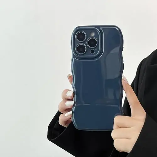 FABSPARK iPhone 16 Pro Max uchun g'ilof, Oddiy to'lqinli dizaynli to'lqinli ramkali yumshoq silikon iPhone 16 Pro Max uchun, to'q ko'k - FABSPARK