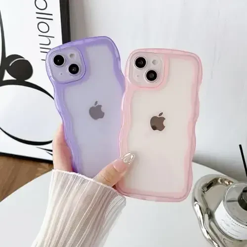 FABSPARK iPhone 16 Pro Max uchun g'ilof, shaffof tiniq bir xil rangli jingalak to'lqin ramkali yumshoq silikon zarbga chidamli himoya TPU qopqog'i iPhone 16 Pro Max, pushti - 6