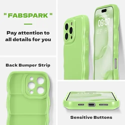 FABSPARK iPhone 16 Pro Max uchun telefon g'ilofi, oddiy to'lqinli dizayn, to'lqinli ramka, iPhone 16 Pro Max uchun yumshoq silikon estetika, no'xat yashili - 2