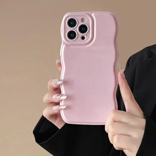 FABSPARK iPhone 16 Pro Max uchun telefon g‘ilofi, oddiy to‘lqinli dizayn, to‘lqinli ramkali yumshoq silikonli estetik iPhone 16 Pro Max uchun, och pushti - FABSPARK