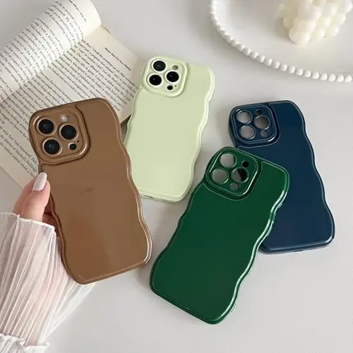 FABSPARK iPhone 16 Pro Max uchun telefon qutisi, Oddiy to'lqinli dizayn iPhone 16 Pro Max uchun to'lqinli ramkali yumshoq silikon estetik, Ochiq yashil - 4