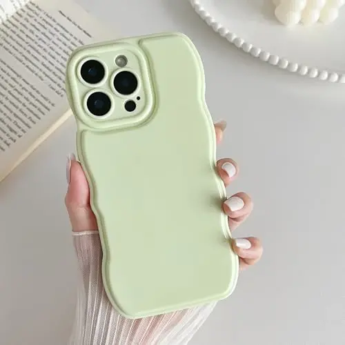 FABSPARK iPhone 16 Pro Max uchun telefon qutisi, Oddiy to'lqinli dizayn iPhone 16 Pro Max uchun to'lqinli ramkali yumshoq silikon estetik, Ochiq yashil - FABSPARK (1)