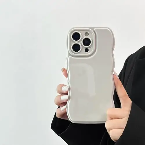 FABSPARK iPhone 16 Pro Max uchun telefon qutisi, Oddiy to'lqinli dizayn to'lqinli ramkali yumshoq silikon estetik iPhone 16 Pro Max uchun, Ochiq kulrang 