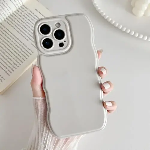 FABSPARK iPhone 16 Pro Max uchun telefon qutisi, Oddiy to'lqinli dizayn to'lqinli ramkali yumshoq silikon estetik iPhone 16 Pro Max uchun, Ochiq kulrang - 2