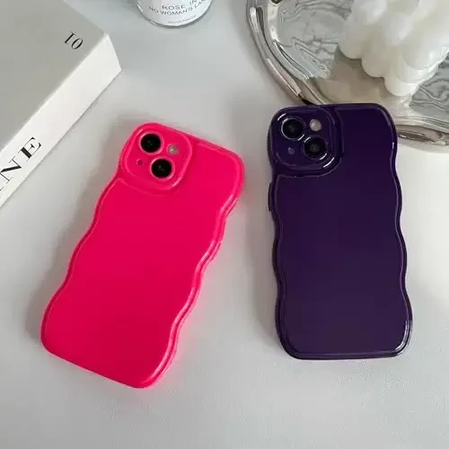 FABSPARK iPhone 16 uchun telefon qutisi, oddiy to'lqinli dizayn, iPhone 16 uchun to'lqinli ramkali yumshoq silikon estetikasi, to'q binafsha - 5