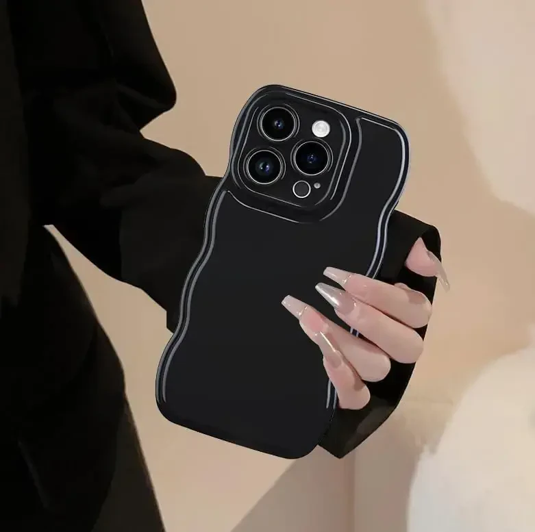 FABSPARK iPhone 16e uchun g'ilof, Oddiy to'lqin dizayni To'lqinli ramka Yumshoq silikon iPhone 16e uchun estetik, Qora - 2