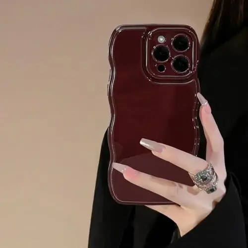 FABSPARK iPhone 17 Kılıf, Yumuşak Dalga Tasarımlı Dalgalı Çerçeve, Şarap Kırmızısı | iPhone 17 için Basit Dalga Tasarımlı Dalgalı Çerçeve Yumuşak Silikon Estetik Kılıf, Şarap Kırmızısı - FABSPARK