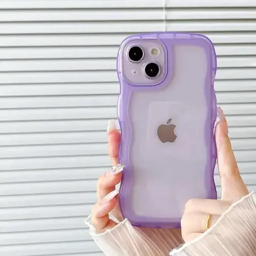 FABSPARK Phone Case for iPhone 12 Case,Transparent Clear Solid Color Curly Wave Frame Soft Silicone Shockproof Protective TPU Cover for iPhone 12,Purple - 1
