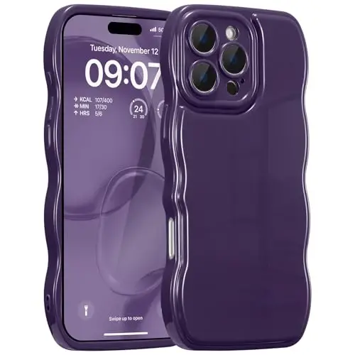 FABSPARK Phone Case for iPhone 13 Case,Simple Wave Design Wavy Frame Soft Silicone Aesthetic for iPhone 13,Deep Purple 