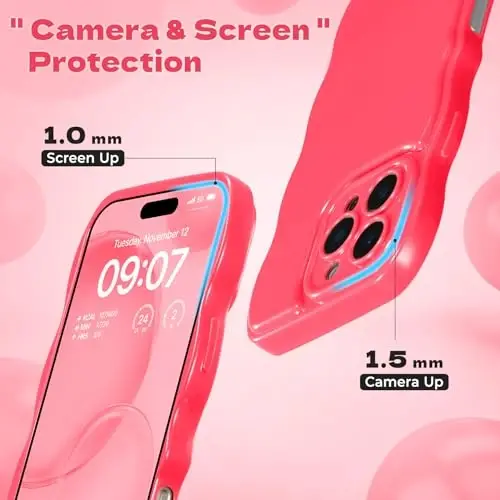 FABSPARK Phone Case for iPhone 14 Pro Max Case,Simple Wave Design Wavy Frame Soft Silicone Aesthetic for iPhone 14 Pro Max,Hot Pink - 3