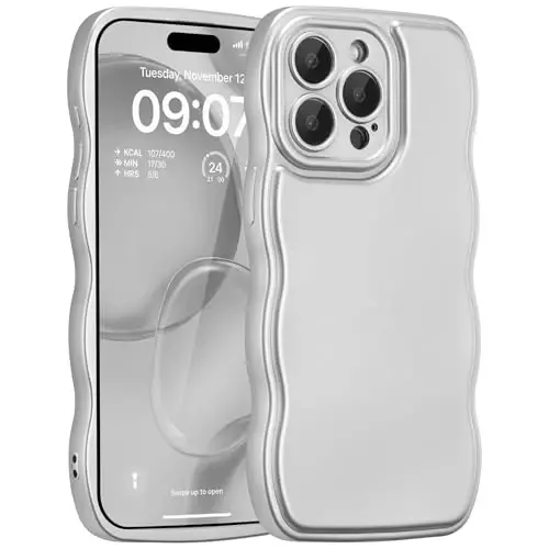 FABSPARK Phone Case for iPhone 15 Case,Simple Wave Design Wavy Frame Soft Silicone Aesthetic for iPhone 15,Silver 