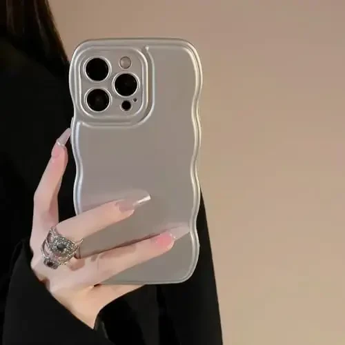 FABSPARK Phone Case for iPhone 15 Plus Case,Simple Wave Design Wavy Frame Soft Silicone Aesthetic for iPhone 15 Plus,Silver - 2