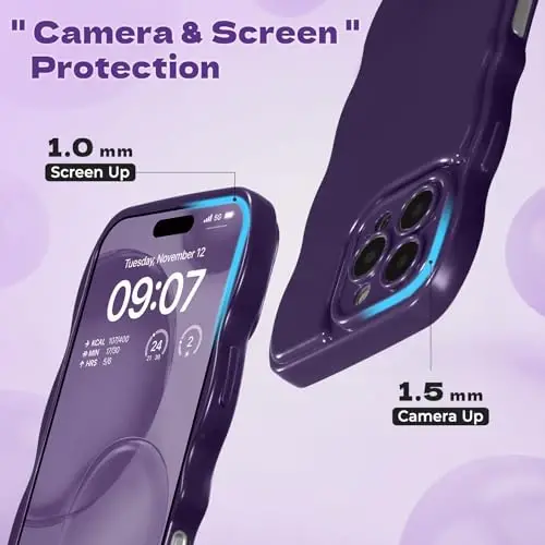 FABSPARK Phone Case for iPhone 15 Pro Case,Simple Wave Design Wavy Frame Soft Silicone Aesthetic for iPhone 15 Pro,Deep Purple - 3