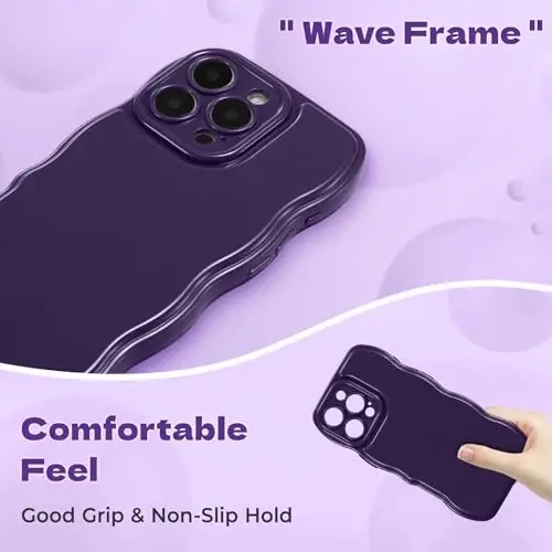 FABSPARK Phone Case for iPhone 15 Pro Case,Simple Wave Design Wavy Frame Soft Silicone Aesthetic for iPhone 15 Pro,Deep Purple - 5