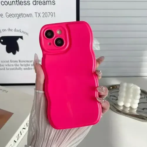 FABSPARK Phone Case for iPhone 15 Pro Case,Simple Wave Design Wavy Frame Soft Silicone Aesthetic for iPhone 15 Pro,Hot Pink - 2
