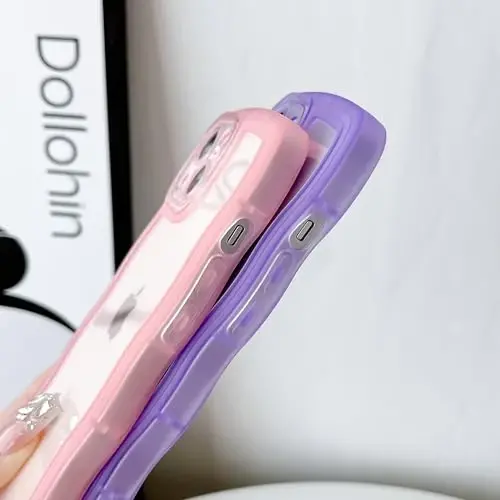FABSPARK Phone Case for iPhone 15 Pro Case,Transparent Clear Solid Color Curly Wave Frame Soft Silicone Shockproof Protective TPU Cover for iPhone 15 Pro,Purple - 4
