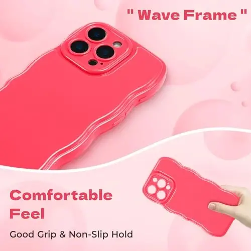 FABSPARK Phone Case for iPhone 15 Pro Max Case,Simple Wave Design Wavy Frame Soft Silicone Aesthetic for iPhone 15 Pro Max,Hot Pink - 5