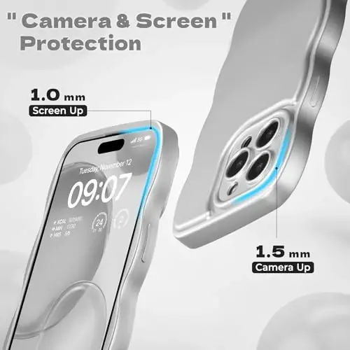 FABSPARK Phone Case for iPhone 16 Pro Case,Simple Wave Design Wavy Frame Soft Silicone Aesthetic for iPhone 16 Pro,Silver - 3