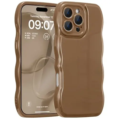 FABSPARK Phone Case for iPhone 16 Pro Max Case,Simple Wave Design Wavy Frame Soft Silicone Aesthetic for iPhone 16 Pro Max,Brown 