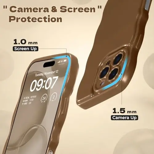 FABSPARK Phone Case for iPhone 16 Pro Max Case,Simple Wave Design Wavy Frame Soft Silicone Aesthetic for iPhone 16 Pro Max,Brown - 3