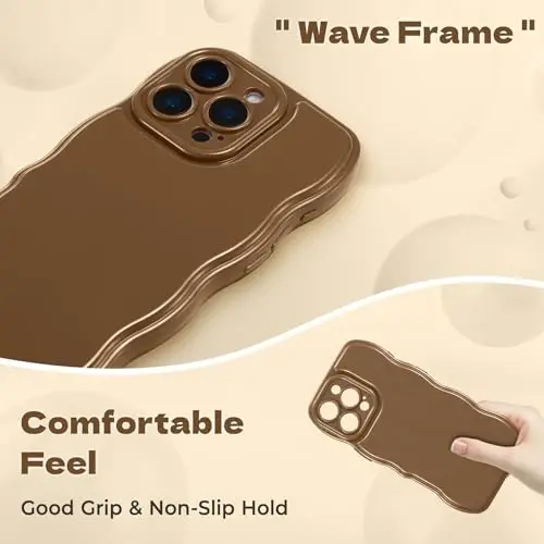FABSPARK Phone Case for iPhone 16 Pro Max Case,Simple Wave Design Wavy Frame Soft Silicone Aesthetic for iPhone 16 Pro Max,Brown - 5