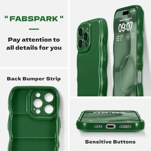FABSPARK Phone Case for iPhone 16 Pro Max Case,Simple Wave Design Wavy Frame Soft Silicone Aesthetic for iPhone 16 Pro Max,Forest Green - FABSPARK (1)