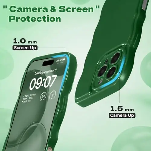FABSPARK Phone Case for iPhone 16 Pro Max Case,Simple Wave Design Wavy Frame Soft Silicone Aesthetic for iPhone 16 Pro Max,Forest Green - 3