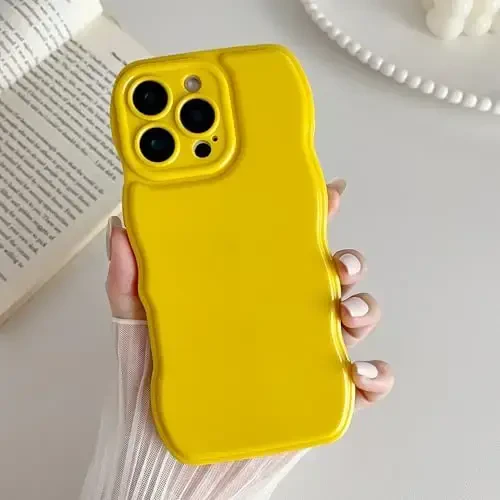 FABSPARK Phone Case for iPhone 16 Pro Max Case,Simple Wave Design Wavy Frame Soft Silicone Aesthetic for iPhone 16 Pro Max,Lemon Yellow - 2