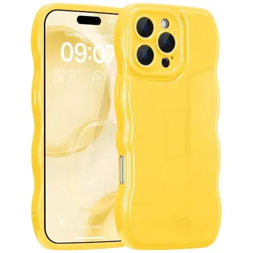 FABSPARK Phone Case for iPhone 16 Pro Max Case,Simple Wave Design Wavy Frame Soft Silicone Aesthetic for iPhone 16 Pro Max,Lemon Yellow - 1