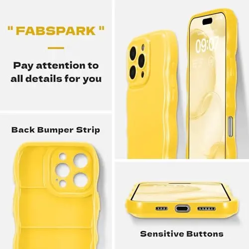 FABSPARK Phone Case for iPhone 16 Pro Max Case,Simple Wave Design Wavy Frame Soft Silicone Aesthetic for iPhone 16 Pro Max,Lemon Yellow - 2