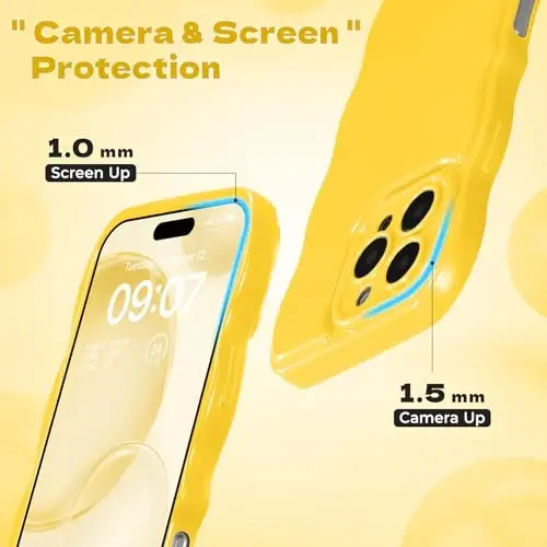 FABSPARK Phone Case for iPhone 16 Pro Max Case,Simple Wave Design Wavy Frame Soft Silicone Aesthetic for iPhone 16 Pro Max,Lemon Yellow - 3