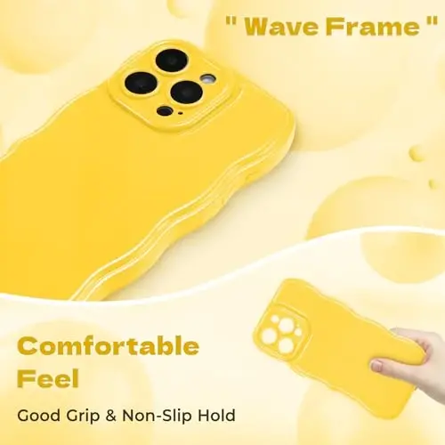 FABSPARK Phone Case for iPhone 16 Pro Max Case,Simple Wave Design Wavy Frame Soft Silicone Aesthetic for iPhone 16 Pro Max,Lemon Yellow - 5