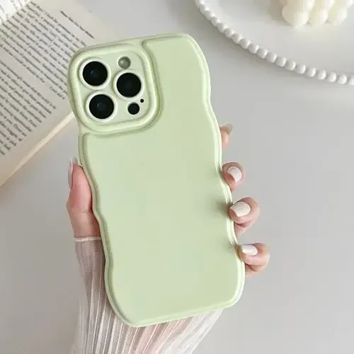 FABSPARK Phone Case for iPhone 16 Pro Max Case,Simple Wave Design Wavy Frame Soft Silicone Aesthetic for iPhone 16 Pro Max,Light Green - 2