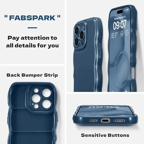 FABSPARK Phone Case for iPhone 16 Pro Max Case,Simple Wave Design Wavy Frame Soft Silicone Aesthetic for iPhone 16 Pro Max,Navy Blue - 2