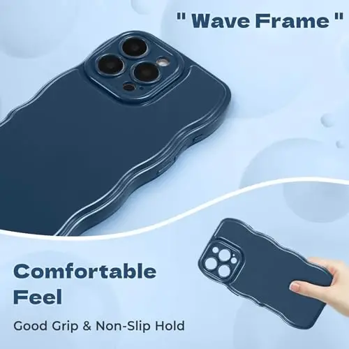 FABSPARK Phone Case for iPhone 16 Pro Max Case,Simple Wave Design Wavy Frame Soft Silicone Aesthetic for iPhone 16 Pro Max,Navy Blue - 5