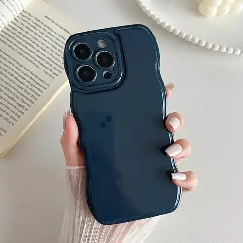 FABSPARK Phone Case for iPhone 16 Pro Max Case,Simple Wave Design Wavy Frame Soft Silicone Aesthetic for iPhone 16 Pro Max,Navy Blue - FABSPARK (1)