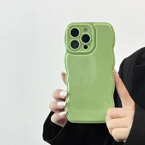 FABSPARK Phone Case for iPhone 16 Pro Max Case,Simple Wave Design Wavy Frame Soft Silicone Aesthetic for iPhone 16 Pro Max,Pea Green - FABSPARK