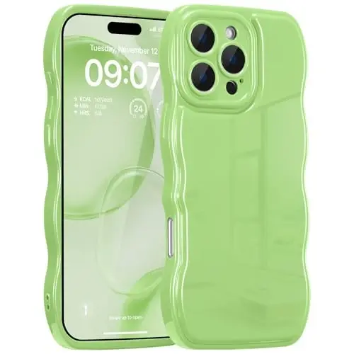 FABSPARK Phone Case for iPhone 16 Pro Max Case,Simple Wave Design Wavy Frame Soft Silicone Aesthetic for iPhone 16 Pro Max,Pea Green - 1