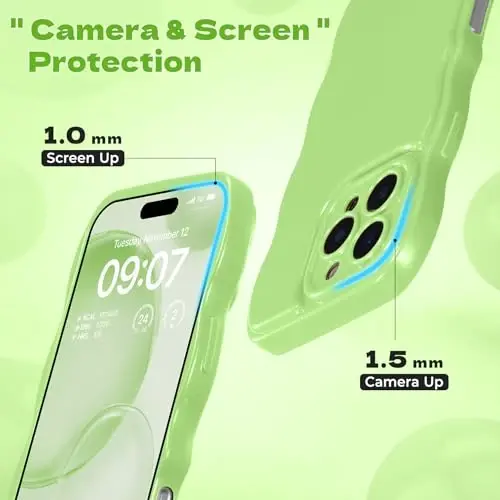 FABSPARK Phone Case for iPhone 16 Pro Max Case,Simple Wave Design Wavy Frame Soft Silicone Aesthetic for iPhone 16 Pro Max,Pea Green - 3