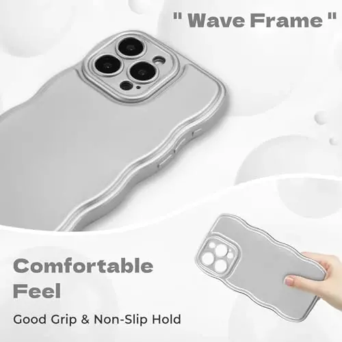 FABSPARK Phone Case for iPhone 16 Pro Max Case,Simple Wave Design Wavy Frame Soft Silicone Aesthetic for iPhone 16 Pro Max,Silver - 5