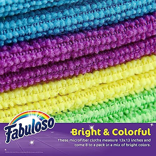 Fabuloso Mikrofiber Temizlik Bezleri, 8'li, Gökkuşağı Renkleri | Tüy Bırakmayan, Çiziksiz Yüzey ve Ahşap Mobilya Temizlik Bezleri | Cesur ve Parlak Temizlik Deneyimi İçin Mikrofiber Tozsuz Bez - 4