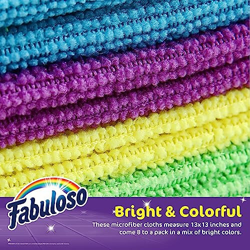 Fabuloso Mikrofiber Tozalash Salfetkalari, 8 dona, Kamalak Ranglari | Tuksiz, Chizilmaslik Tozalash Salfetkalari Sirtlar va Yog'och Mebel Uchun | Jasur va Yorqin Tozalash Tajribasi Uchun Mikrofiber Tozsiz Salfetka - 4