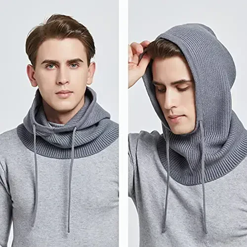 Facecozy Ayollar uchun qishki shapkalar, Ayollar uchun jun aralash kapüşonli sharf shapka Balaklava trikotaj bosh suyagi shapkasi Erkaklar bo'yinbog'lari - 6