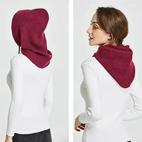 Facecozy Ayollar uchun qishki shapkalar, ayollar uchun jun aralash kaputli sharf shlyapa Balaklava trikotaj bosh suyagi shapka erkaklar bo'yinbog'lari - 3